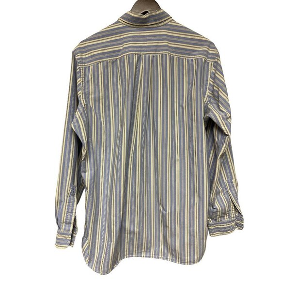 Polo Ralph Lauren Classic Fit Blue Yellow Stripe Dress Shirt Button Down Large - Picture 3 of 7